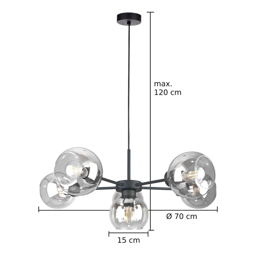 Lampadario a sospensione con filo KALIOPE 6xE27/60W/230V nero/limpido