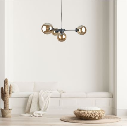 Lampadario a sospensione con filo KALIOPE II 4xE14/50W/230V nero/fumé beige