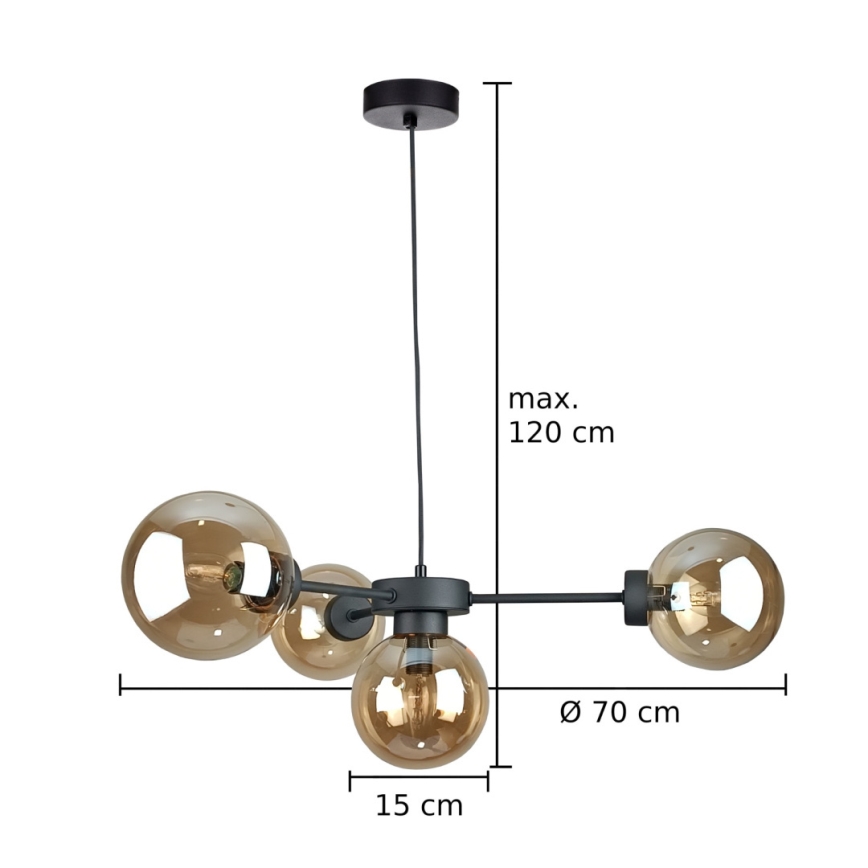 Lampadario a sospensione con filo KALIOPE II 4xE14/50W/230V nero/fumé beige