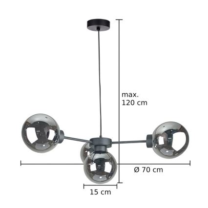 Lampadario a sospensione con filo KALIOPE II 4xE14/50W/230V nero/fumé nero