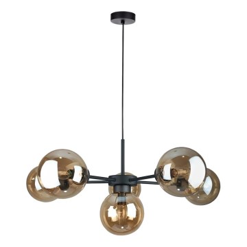 Lampadario a sospensione con filo KALIOPE II 6xE14/50W/230V nero/fumé beige
