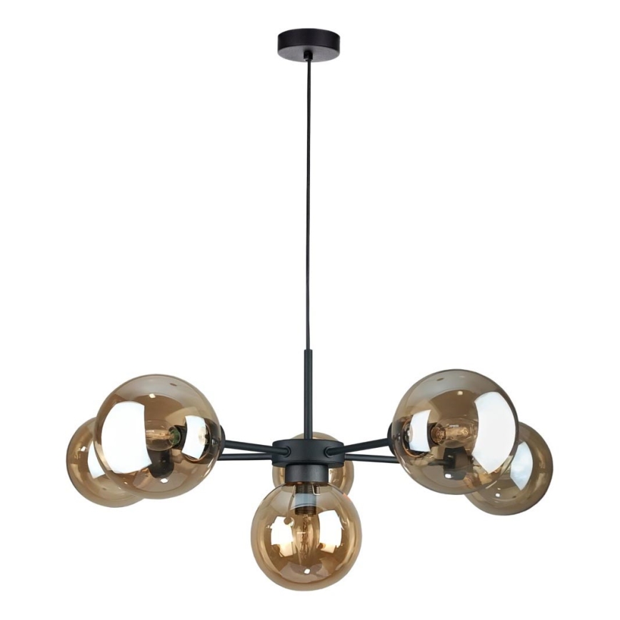 Lampadario a sospensione con filo KALIOPE II 6xE14/50W/230V nero/fumé beige