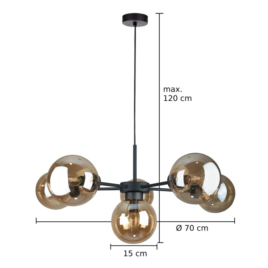 Lampadario a sospensione con filo KALIOPE II 6xE14/50W/230V nero/fumé beige