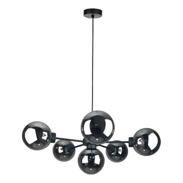 Lampadario a sospensione con filo KALIOPE II 6xE14/50W/230V nero/fumé nero