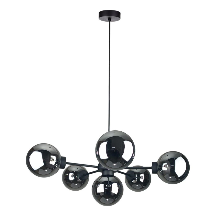 Lampadario a sospensione con filo KALIOPE II 6xE14/50W/230V nero/fumé nero