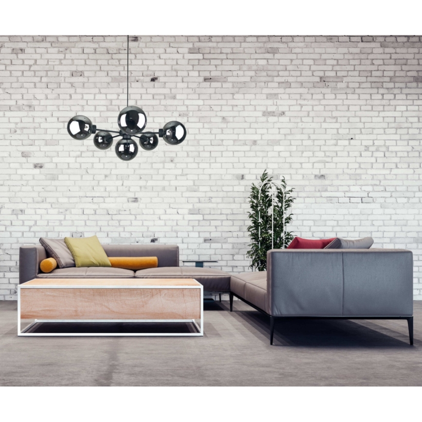 Lampadario a sospensione con filo KALIOPE II 6xE14/50W/230V nero/fumé nero