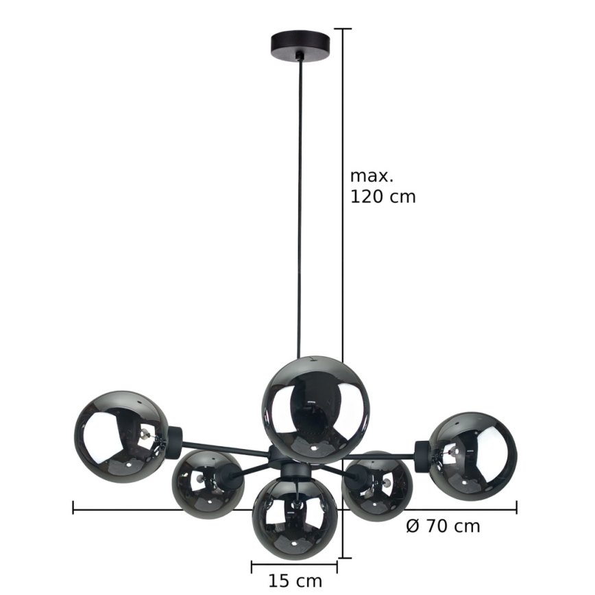 Lampadario a sospensione con filo KALIOPE II 6xE14/50W/230V nero/fumé nero