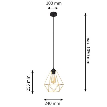 Lampadario a sospensione con filo KARO 1xE27/15W/230V oro/nero