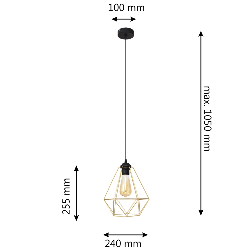 Lampadario a sospensione con filo KARO 1xE27/15W/230V oro/nero