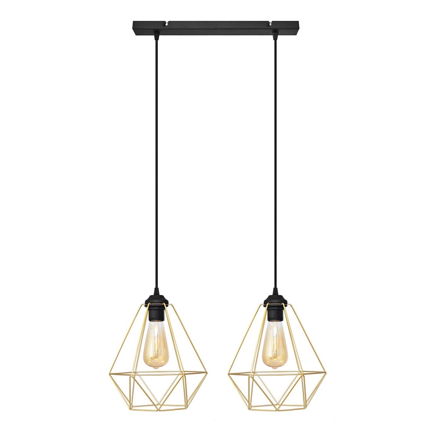 Lampadario a sospensione con filo KARO 2xE27/15W/230V oro/nero