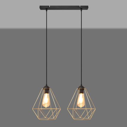 Lampadario a sospensione con filo KARO 2xE27/15W/230V oro/nero