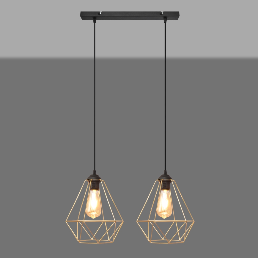 Lampadario a sospensione con filo KARO 2xE27/15W/230V oro/nero