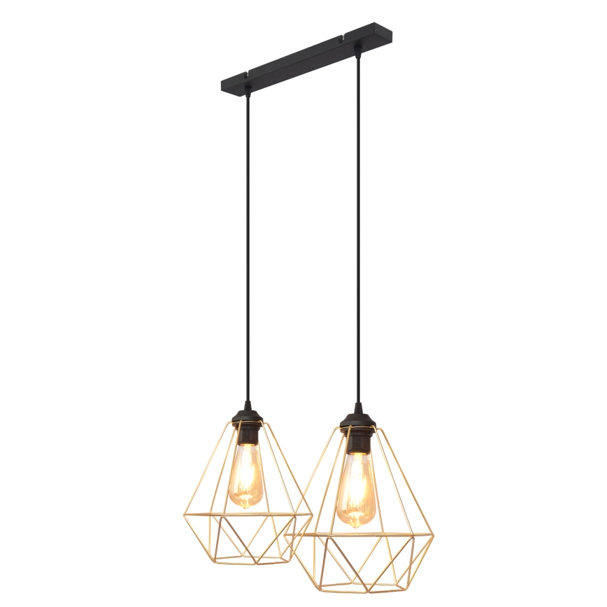 Lampadario a sospensione con filo KARO 2xE27/15W/230V oro/nero