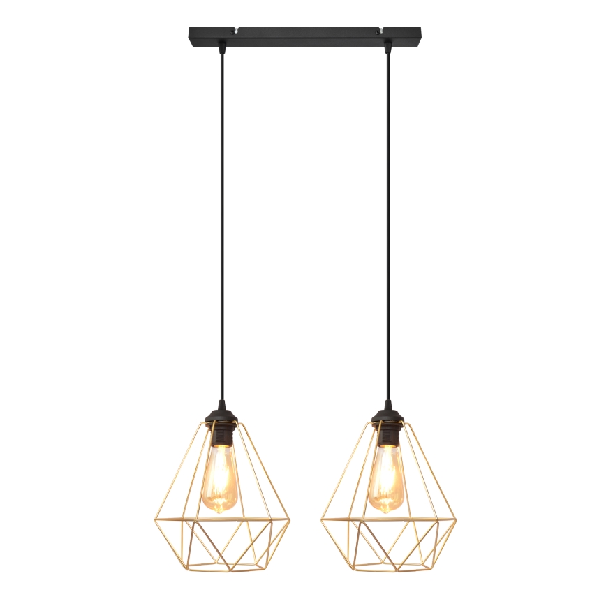 Lampadario a sospensione con filo KARO 2xE27/15W/230V oro/nero