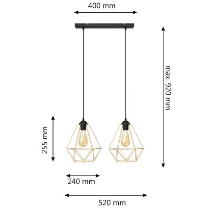 Lampadario a sospensione con filo KARO 2xE27/15W/230V oro/nero