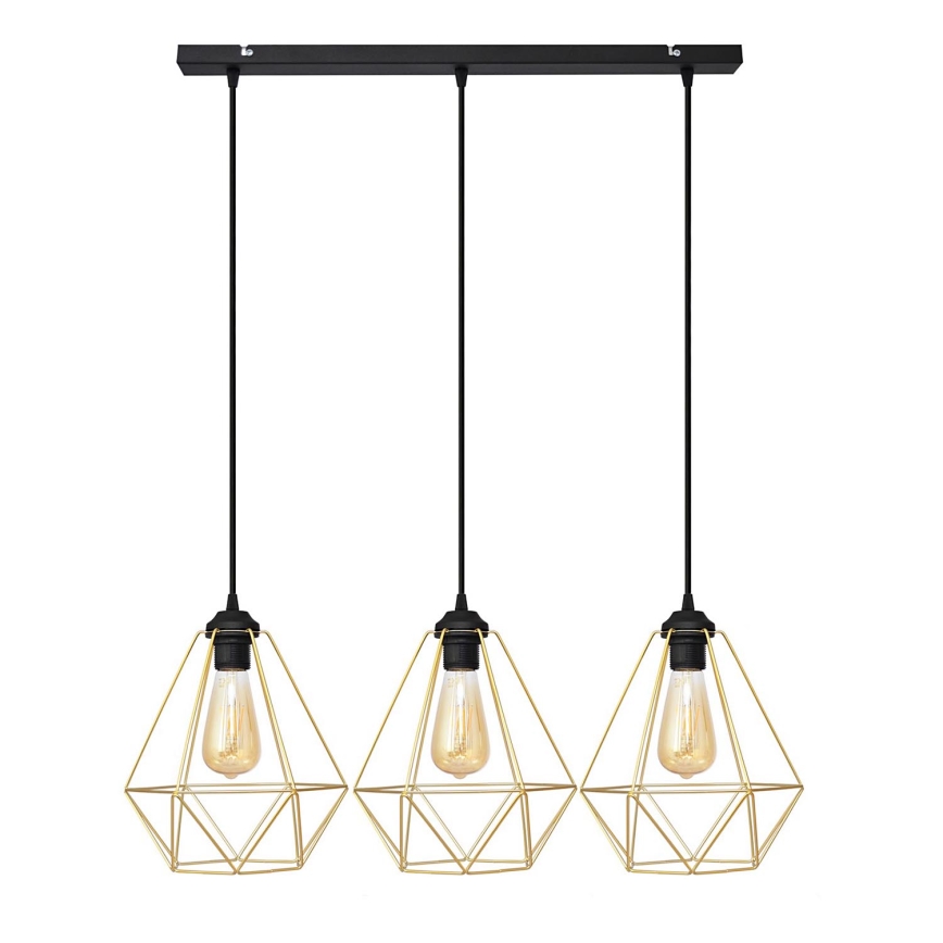 Lampadario a sospensione con filo KARO 3xE27/15W/230V oro/nero