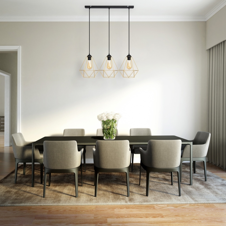 Lampadario a sospensione con filo KARO 3xE27/15W/230V oro/nero