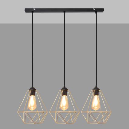 Lampadario a sospensione con filo KARO 3xE27/15W/230V oro/nero