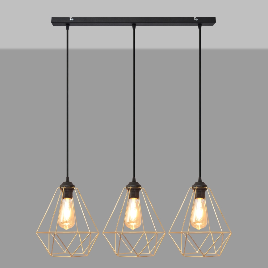 Lampadario a sospensione con filo KARO 3xE27/15W/230V oro/nero