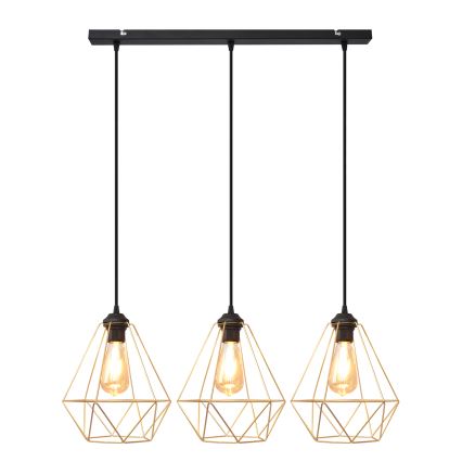 Lampadario a sospensione con filo KARO 3xE27/15W/230V oro/nero