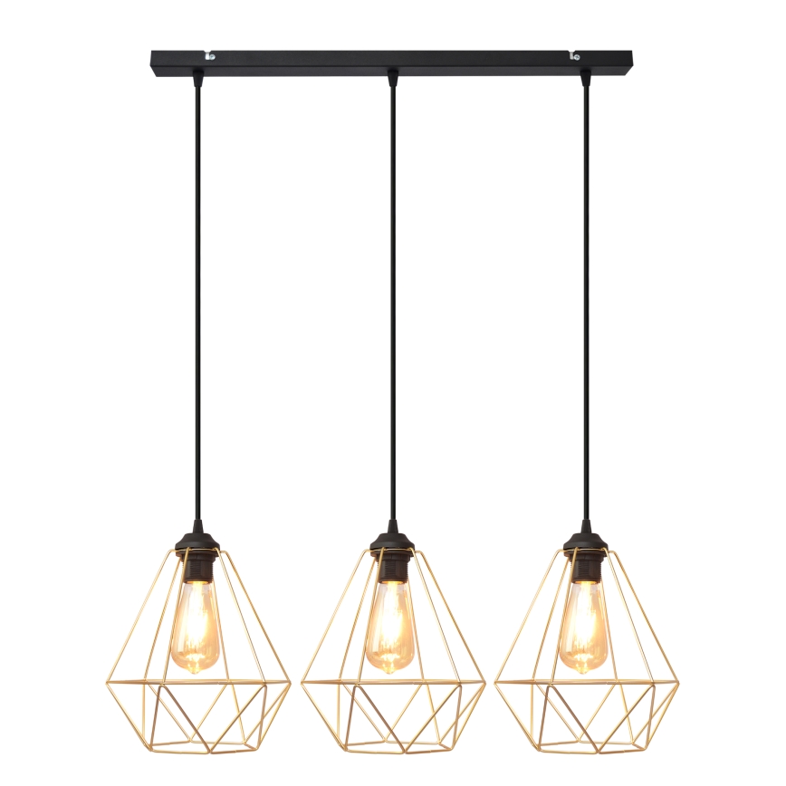 Lampadario a sospensione con filo KARO 3xE27/15W/230V oro/nero
