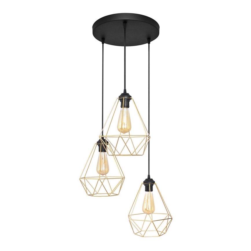 Lampadario a sospensione con filo KARO 3xE27/15W/230V oro/nero