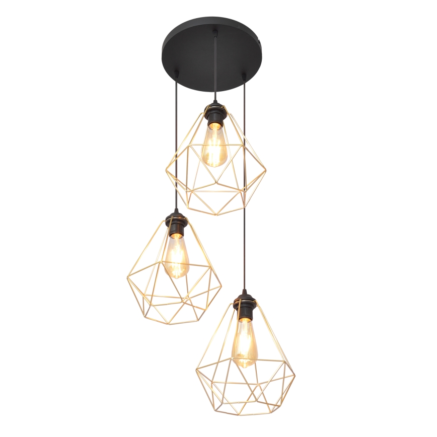 Lampadario a sospensione con filo KARO 3xE27/15W/230V oro/nero