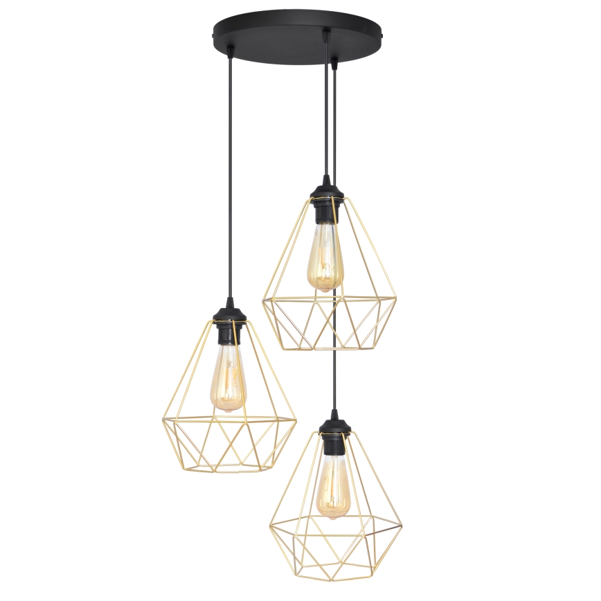 Lampadario a sospensione con filo KARO 3xE27/15W/230V oro/nero