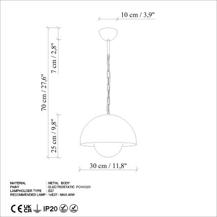 Lampadario a sospensione con filo KURE 1xE27/40W/230V verde