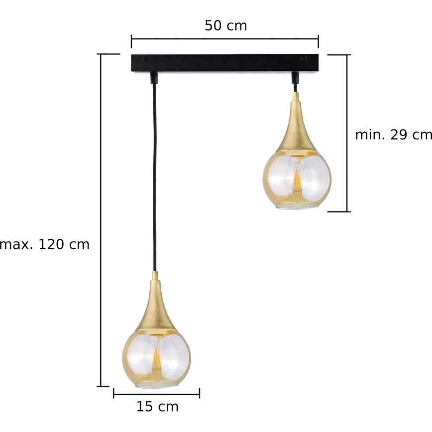 Lampadario a sospensione con filo LACRIMA HONEY 2xE27/60W/230V