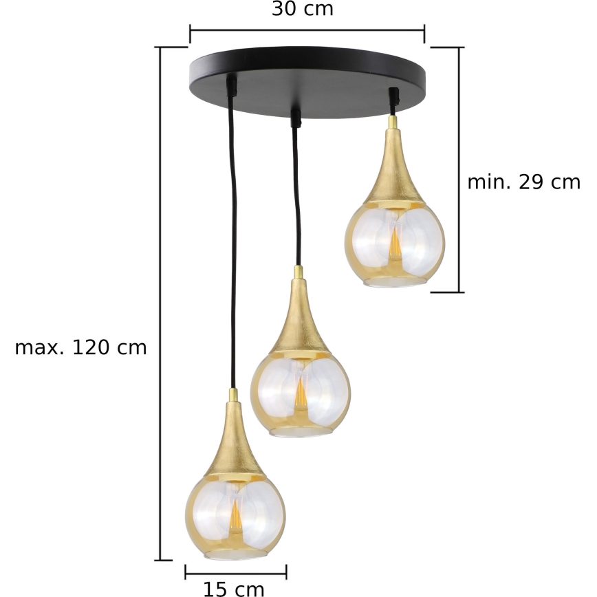 Lampadario a sospensione con filo LACRIMA HONEY 3xE27/60W/230V diametro 30 cm