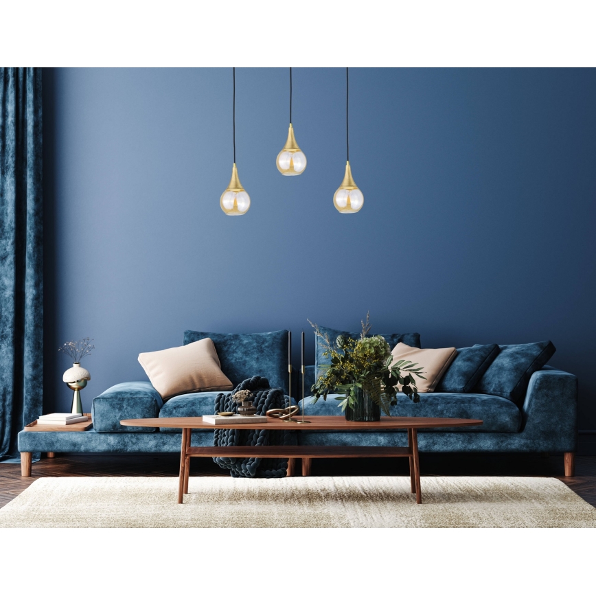Lampadario a sospensione con filo LACRIMA HONEY 3xE27/60W/230V