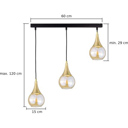 Lampadario a sospensione con filo LACRIMA HONEY 3xE27/60W/230V