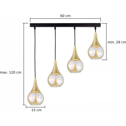 Lampadario a sospensione con filo LACRIMA HONEY 4xE27/60W/230V