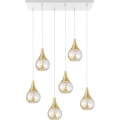 Lampadario a sospensione con filo LACRIMA HONEY 6xE27/60W/230V bianco/oro/fumé beige