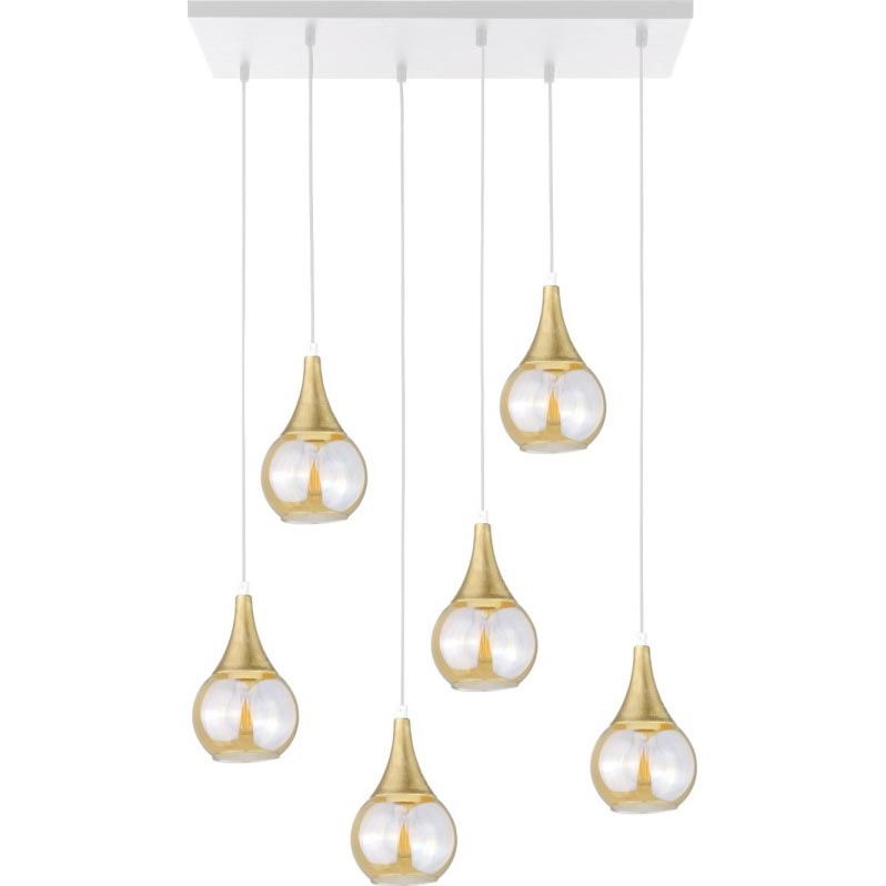 Lampadario a sospensione con filo LACRIMA HONEY 6xE27/60W/230V bianco/oro/fumé beige