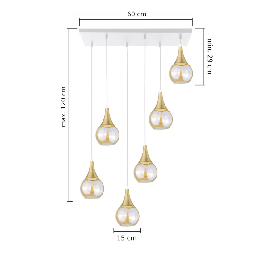 Lampadario a sospensione con filo LACRIMA HONEY 6xE27/60W/230V bianco/oro/fumé beige
