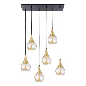 Lampadario a sospensione con filo LACRIMA HONEY 6xE27/60W/230V nero/oro/fumé beige
