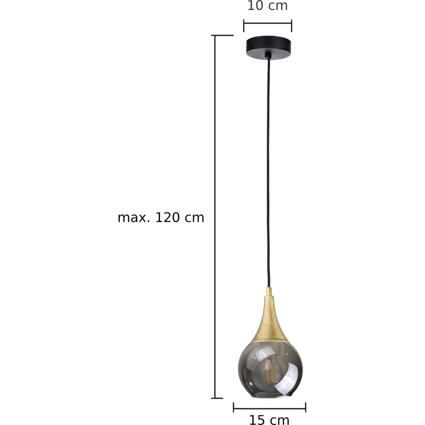 Lampadario a sospensione con filo LACRIMA SMOKY 1xE27/60W/230V