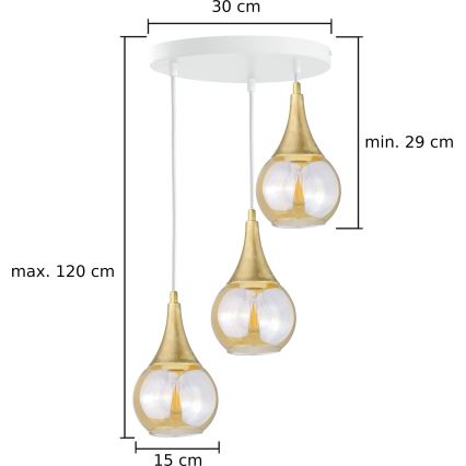 Lampadario a sospensione con filo LACRIMA WHITE 3xE27/60W/230V diametro 30 cm