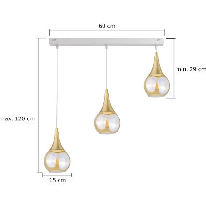 Lampadario a sospensione con filo LACRIMA WHITE 3xE27/60W/230V