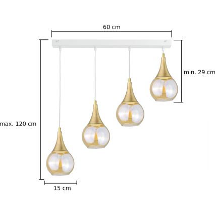 Lampadario a sospensione con filo LACRIMA WHITE 4xE27/60W/230V