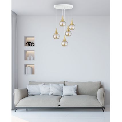 Lampadario a sospensione con filo LACRIMA WHITE 5xE27/60W/230V diametro 45 cm