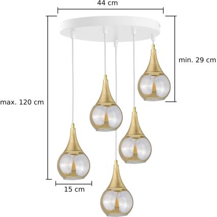 Lampadario a sospensione con filo LACRIMA WHITE 5xE27/60W/230V diametro 45 cm