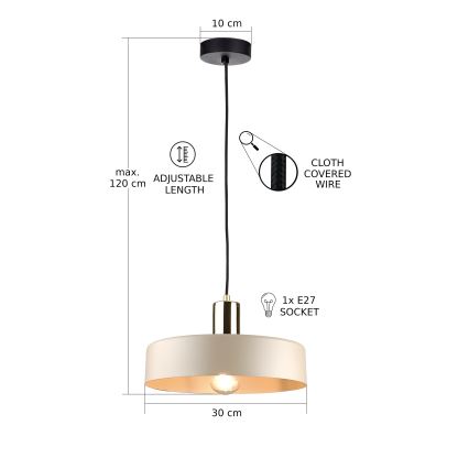 Lampadario a sospensione con filo LATTE 1xE27/60W/230V beige/nero/cromo lucido