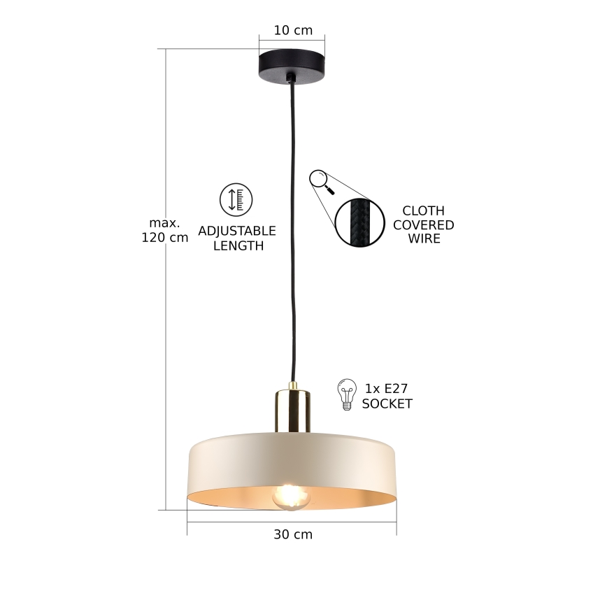 Lampadario a sospensione con filo LATTE 1xE27/60W/230V beige/nero/cromo lucido