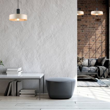 Lampadario a sospensione con filo LATTE 1xE27/60W/230V beige/nero