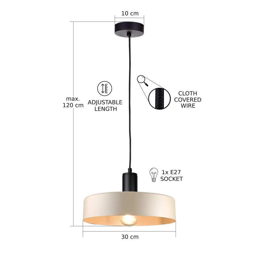 Lampadario a sospensione con filo LATTE 1xE27/60W/230V beige/nero
