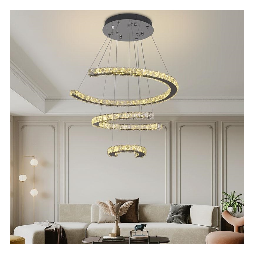 LED Dimmerabile cristallo lampadario su filo LED/100W/230V 3000-6500K argento + telecomando