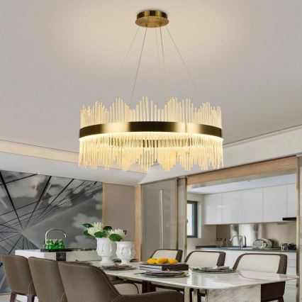 LED Dimmerabile cristallo lampadario su filo LED/110W/230V 3000-6500K oro + telecomando